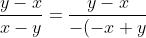 \frac{y-x}{x-y}=\frac{y-x}{-(-x+y)}=\frac{y-x}{-(y-x)}=\frac{1}{-1}=-1